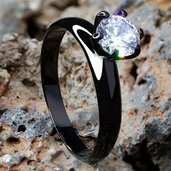 Midnight Sapphire Solitaire Ring Gunmetal Finish SZ 9.5 NEW IN BOX! - Picture 4 of 7